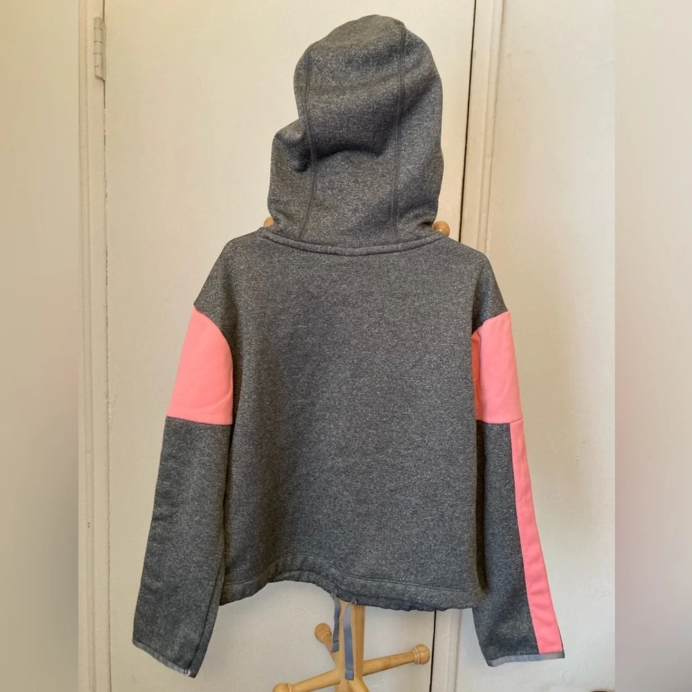 Nike Dri Fit Kids Heathered Gray and Pink Nike Swoosh Light Fleece Lined Hoodie